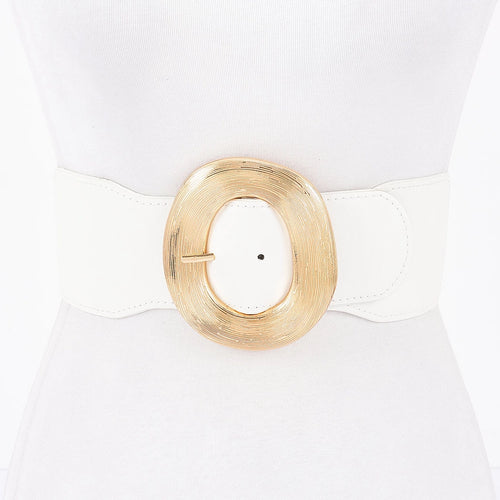 Wide Elastic Waist Belt with Metallic Halo Buckle