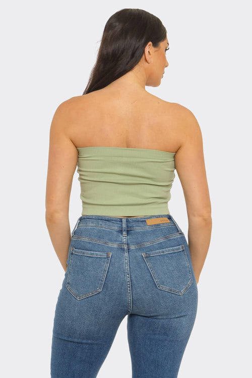 Elegant strapless ribbed bandeau crop top fashion wear