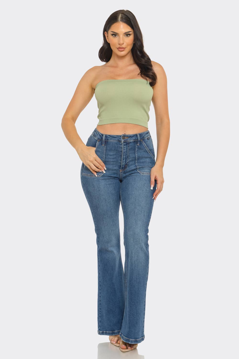 Strapless ribbed bandeau crop top summer outfit styling