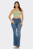 Strapless ribbed bandeau crop top summer outfit styling