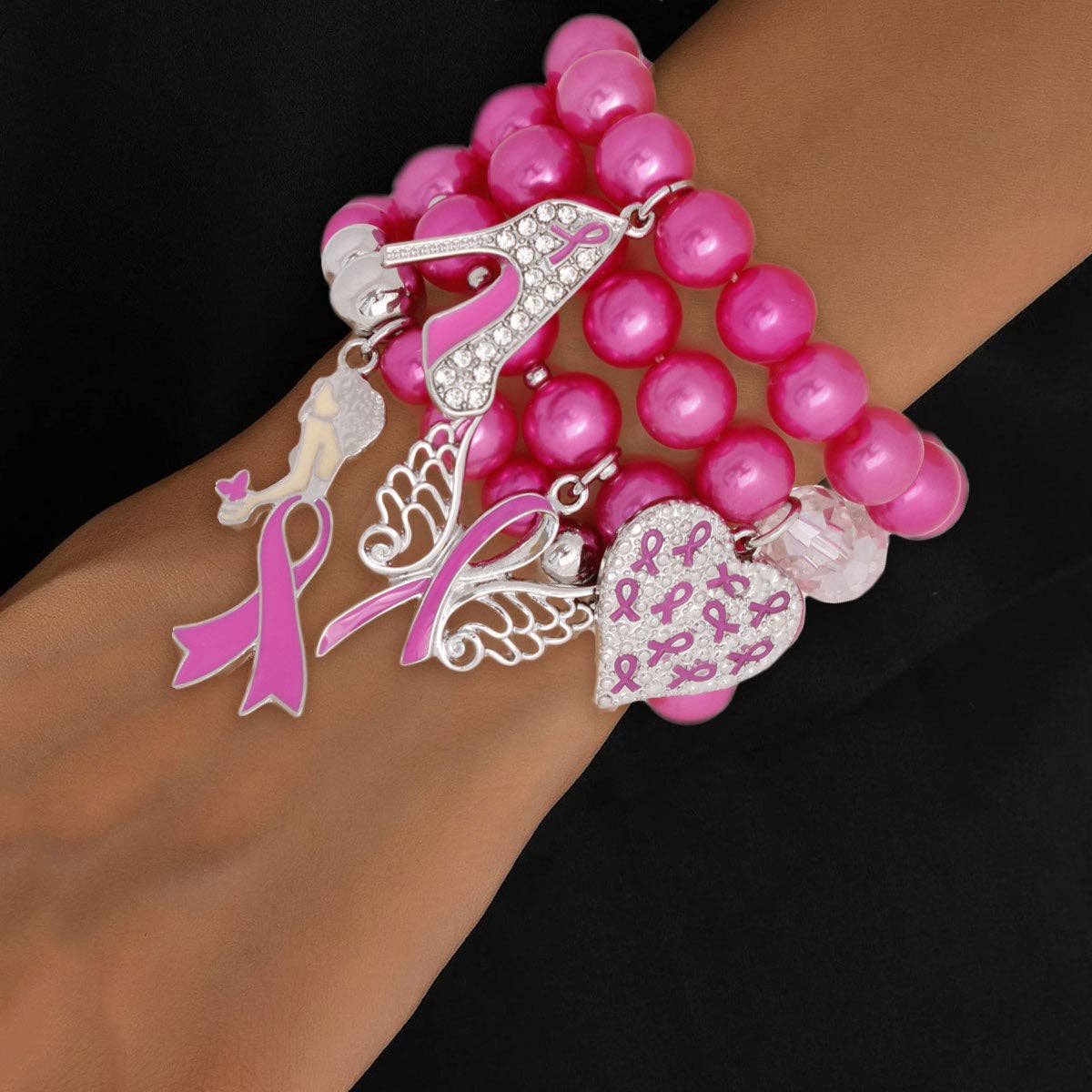 Breast Cancer Awareness Gifts Bracelet Pink Charm Set