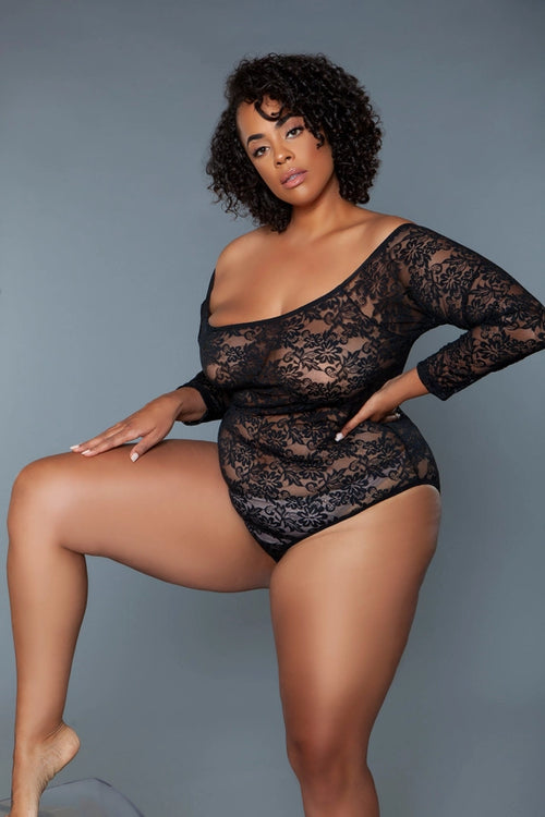 Black Floral Lace Off-the-Shoulder Bodysuit