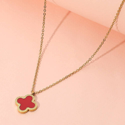 Elegant stainless steel quatrefoil pendant necklace fashion accessory