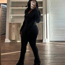 ribbed knit matching set zip front women casual wear