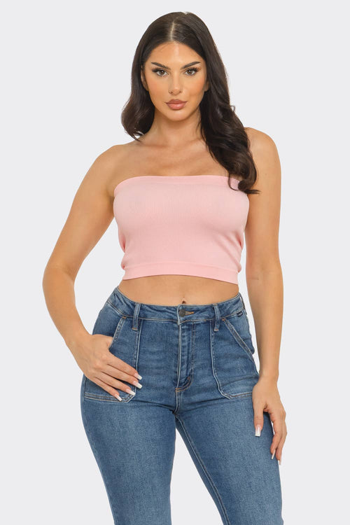 Strapless ribbed bandeau crop top seamless tube top