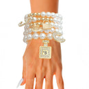 cream pearl bead bracelet set charm accents layered bracelets
