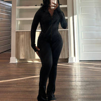 Ribbed Knit Matching Set Zip Front Women Stylish Outfit