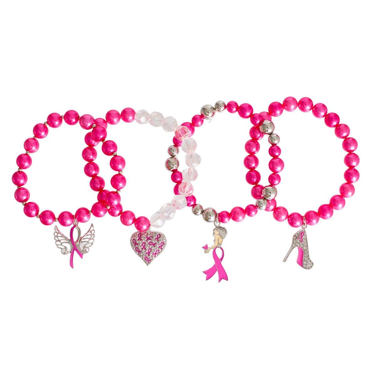 Breast Cancer Awareness Gifts Bracelet Pink Charm Set featuring pink beads and charms for support