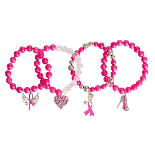 Breast Cancer Awareness Gifts Bracelet Pink Charm Set featuring pink beads and charms for support