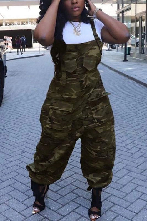 Women's Streetwear Camo Utility Overalls