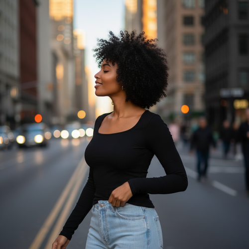 Modern Muse Square Neckline Long Sleeve Shirt