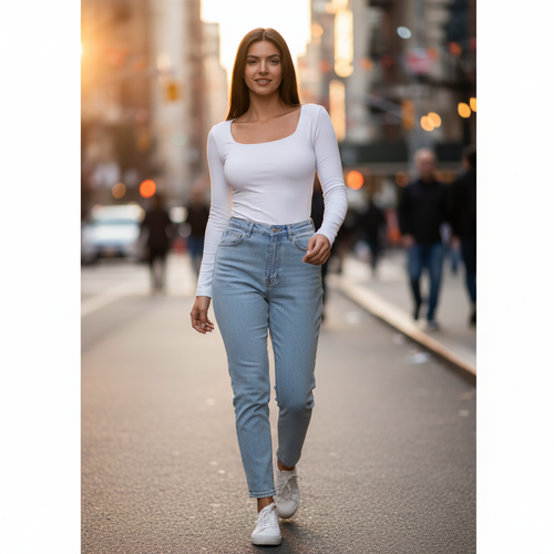 Modern Muse Square Neckline Long Sleeve Shirt