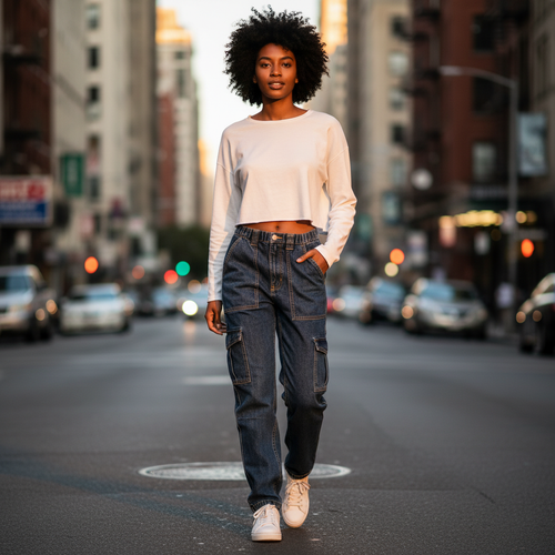 Relaxed Fit Cotton Cargo Pants for Women