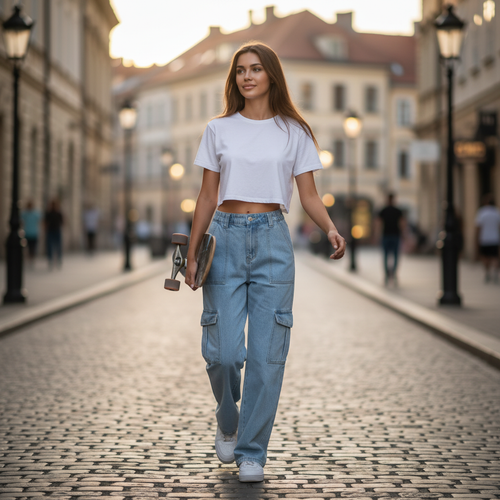 Relaxed Fit Cotton Cargo Pants for Women