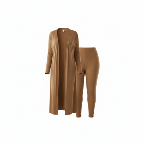 Plus Size Ribbed Cardigan & Leggings Matching Set