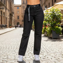 High-Waisted Straight Leg Trousers with Buckle Belt