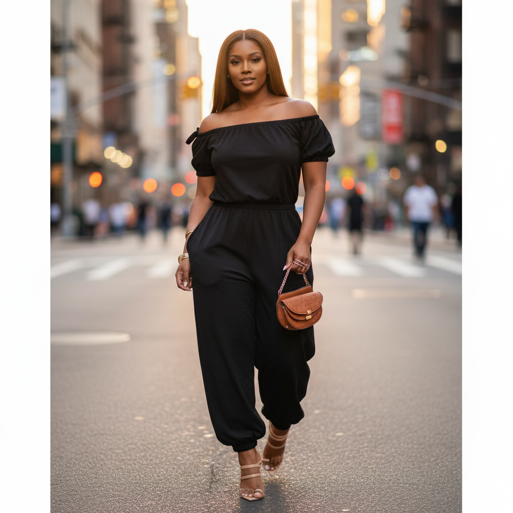 Off Shoulder Cuffed Jumpsuit - Casual Chic Women's Jumpsuit