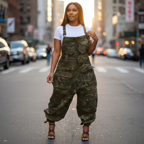 Women's Streetwear Camo Utility Overalls