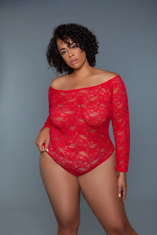 Black Floral Lace Off-the-Shoulder Bodysuit